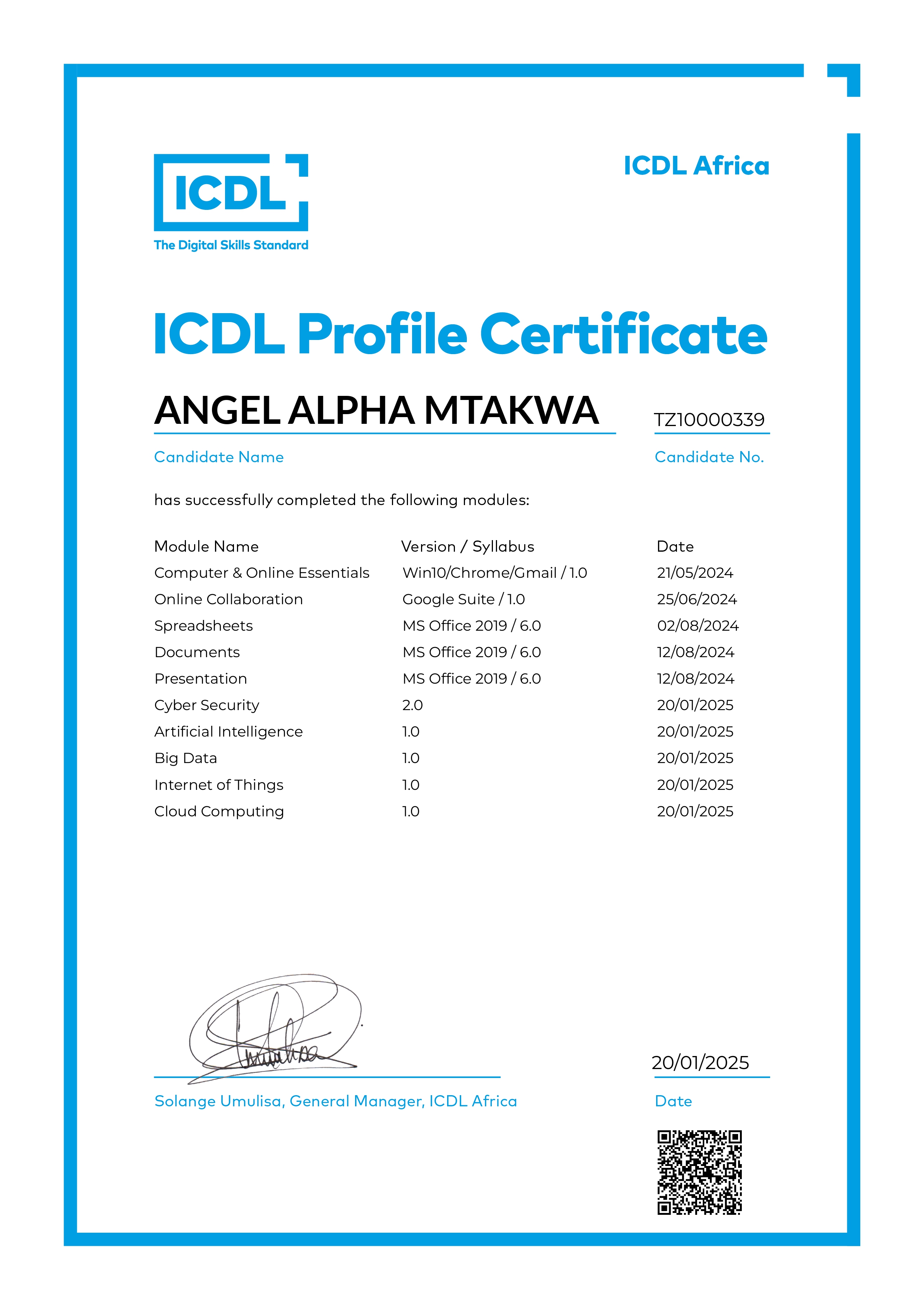 ICDL Profile Certificate