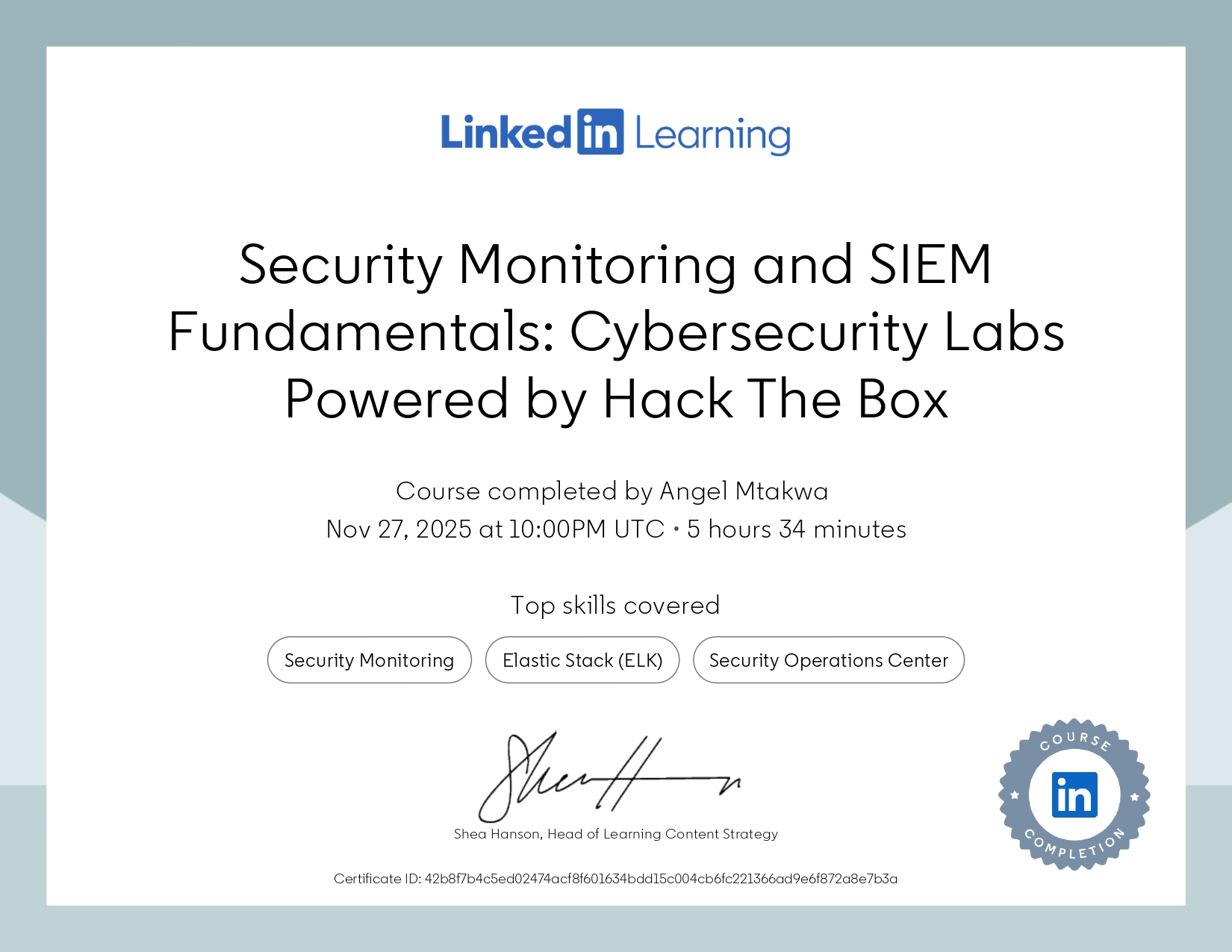 Security Monitoring and SIEM Fundamentals certificate